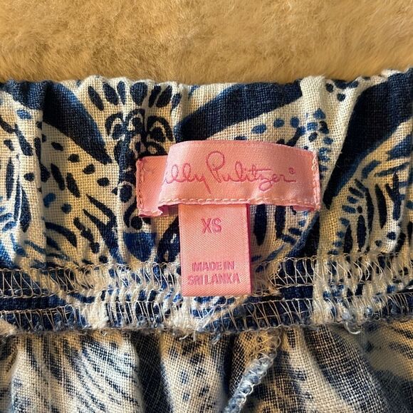 Lilly Pulitzer Mermaid Tail 100% Linen Pants Bal Harbor Size XS Blue White - Picture 9 of 13